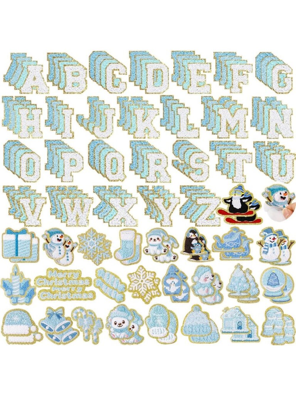 154 Pcs Winter Chenille Patches - Self-Adhesive Christmas Letter Decorations